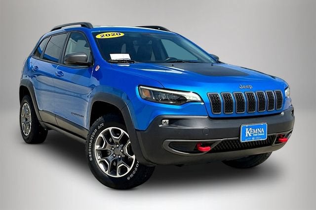 2020 Jeep Cherokee Trailhawk 4x4 in Blue — front three-quarter view