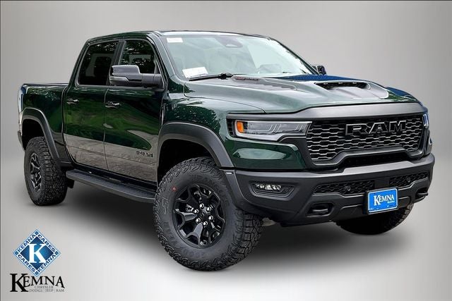2026 RAM Ram 1500 RAM 1500 RHO CREW CAB 4X4 5'7' BOX in Serrano-Green Metallic Exterior Paint — front three-quarter view