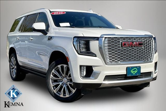 2021 GMC Yukon 4WD Denali in White Frost Tricoat — front three-quarter view